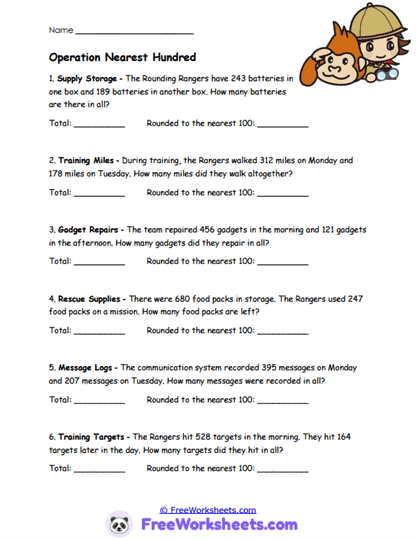 Hundred Missions Worksheet