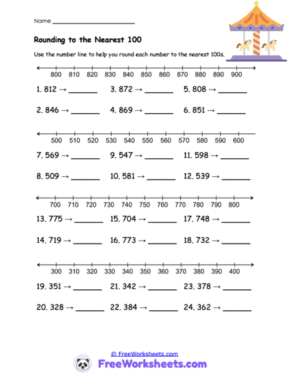 Carousel Hundreds Worksheet