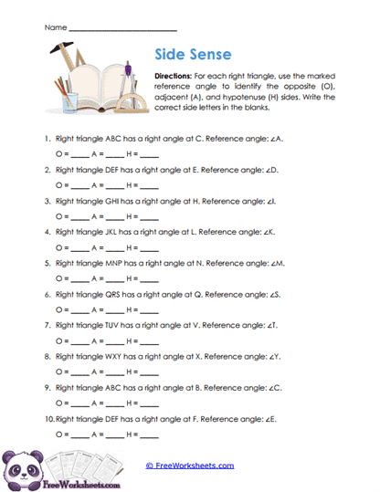 Side Roles Worksheet