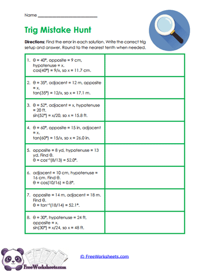 Trig Errors Worksheet