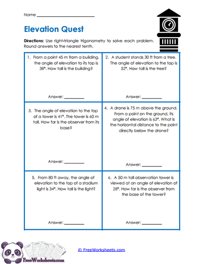 Elevation Problems Worksheet