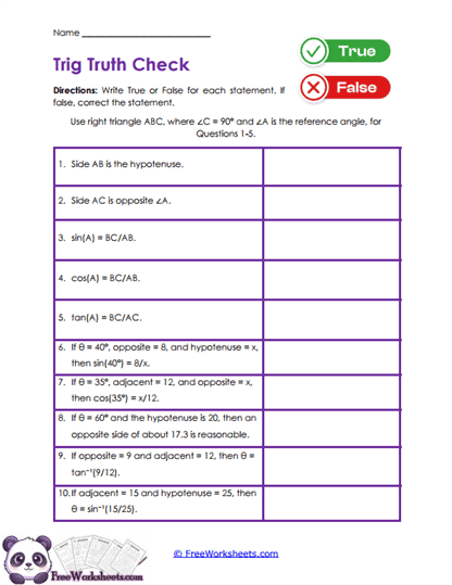 Trig Statements Worksheet
