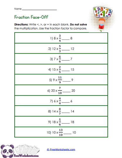 Fraction Faceoff Worksheet