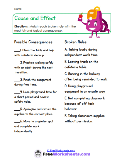 Cause Effect Worksheet