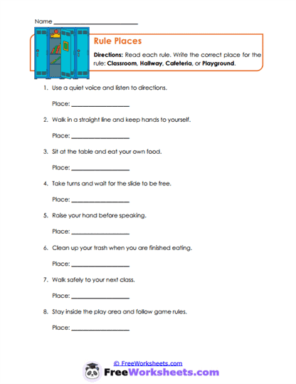 Places Worksheet