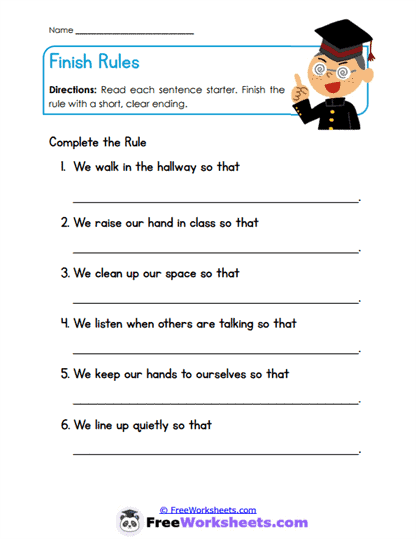Finish Sentences Worksheet