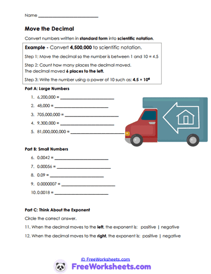 Decimal Moves Worksheet