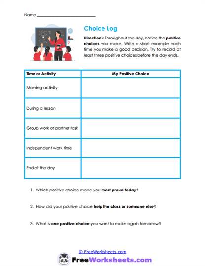 Positive Choices Worksheet