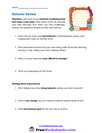 Behavior Review Worksheet
