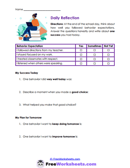 Daily Reflection Worksheet