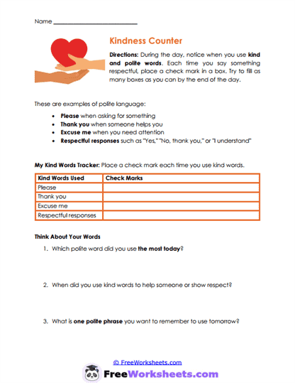 Kind Words Worksheet