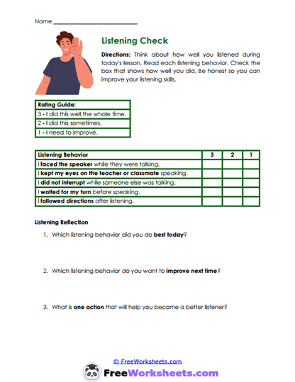 Listening Skills Worksheet