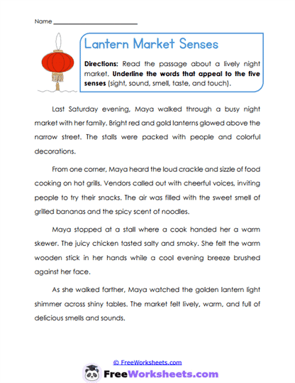 Lantern Market Senses Worksheet