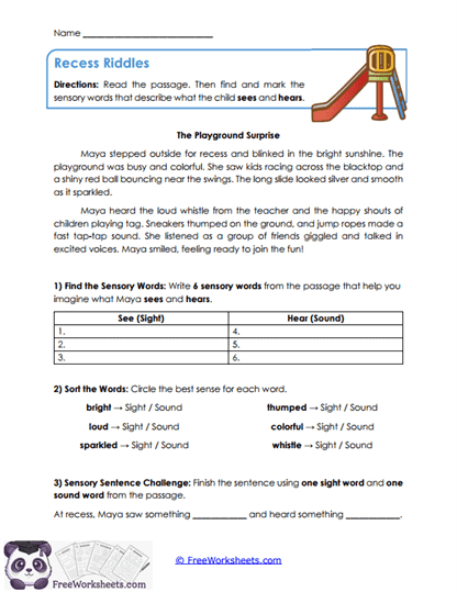 Sensory Details Worksheet Collection