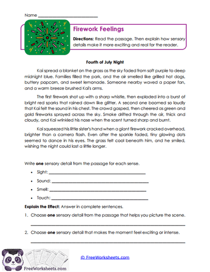 Firework Feelings Worksheet