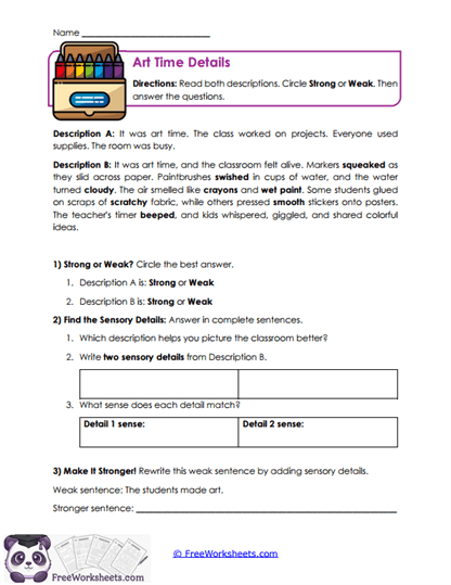Art Time Details Worksheet
