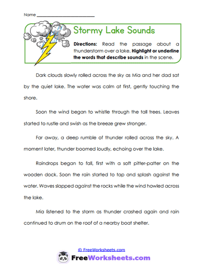 Stormy Lake Sounds Worksheet