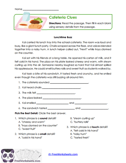 Cafeteria Clues Worksheet