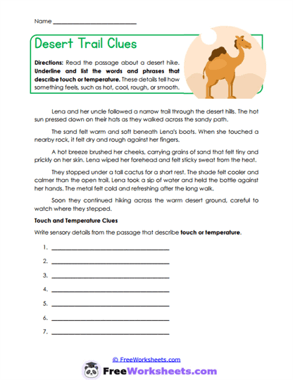 Desert Trail Clues Worksheet