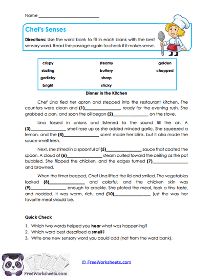 Chef's Senses Worksheet