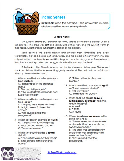 Picnic Senses Worksheet