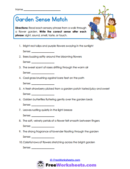 Garden Sense Match Worksheet