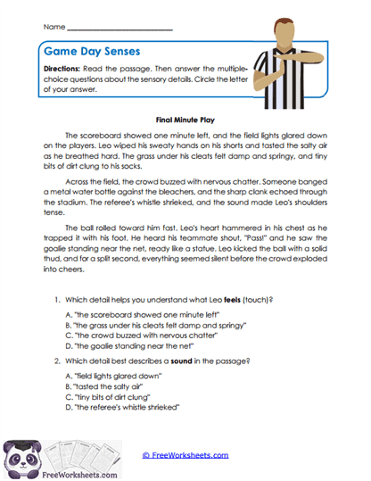 Game Day Senses Worksheet