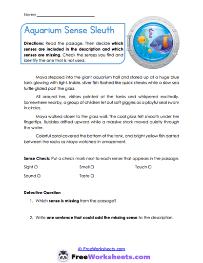 Aquarium Sense Sleuth Worksheet