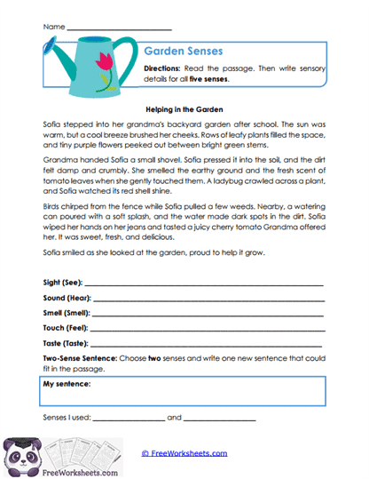 Garden Senses Worksheet