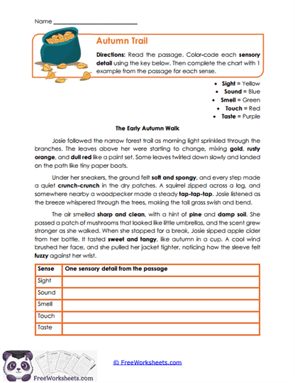 Autumn Trail Worksheet