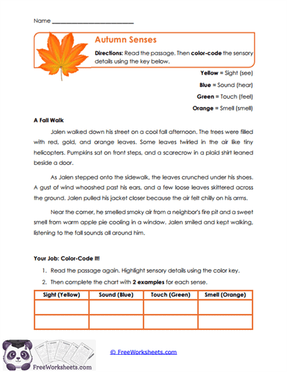 Autumn Senses Worksheet