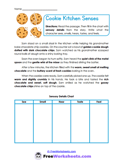 Cookie Kitchen Senses Worksheet