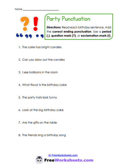Party Endings Worksheet