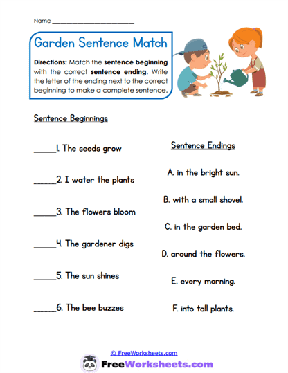 Garden Matches Worksheet