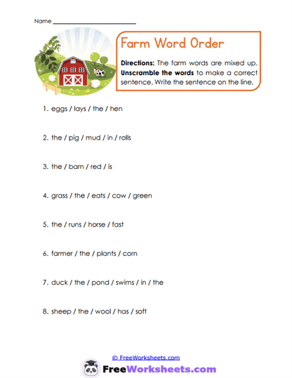 Farm Ordering Worksheet