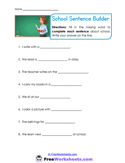 School Sentences Worksheet