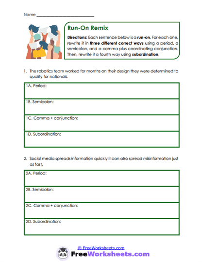 Run-On Repair Worksheet