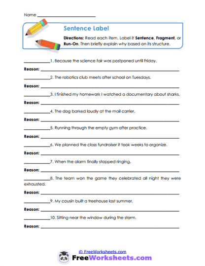 Sentence Sorting Worksheet