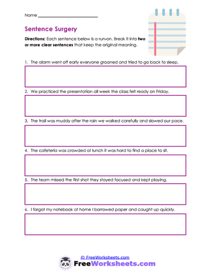 Sentence Surgery Worksheet