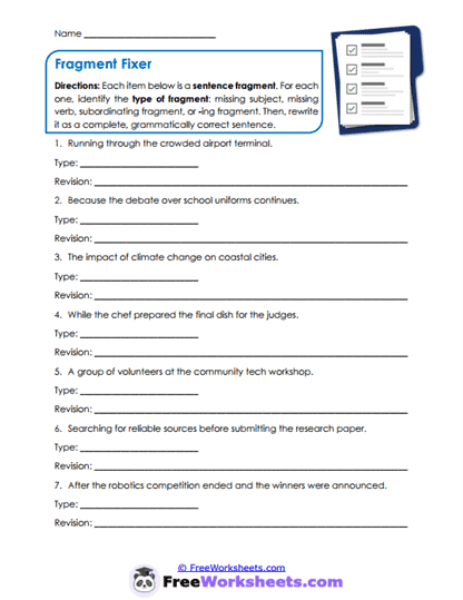 Fragment Fixer Worksheet