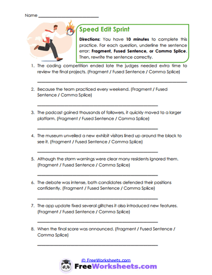 Error Sprint Worksheet