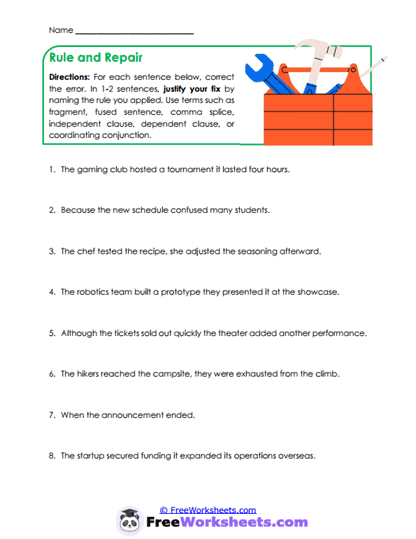 Grammar Repair Worksheet