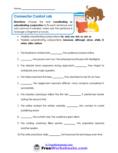 Connector Choice Worksheet
