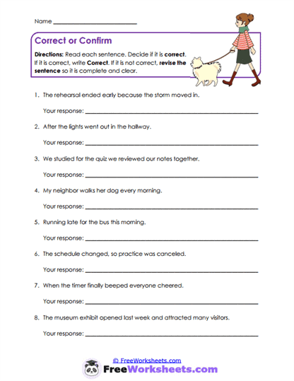 Sentence Check Worksheet