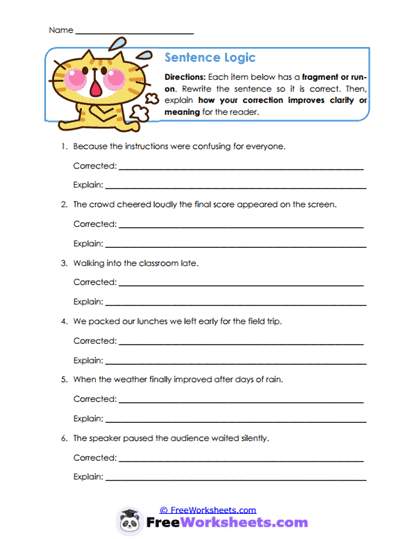 Logic Repairs Worksheet