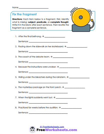 Fragment Repair Worksheet