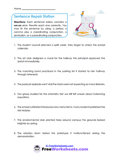 Run-On Rescue Worksheet