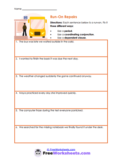 Run-On Solutions Worksheet