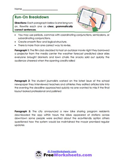 Paragraph Repair Worksheet