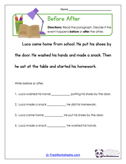 Before After Worksheet